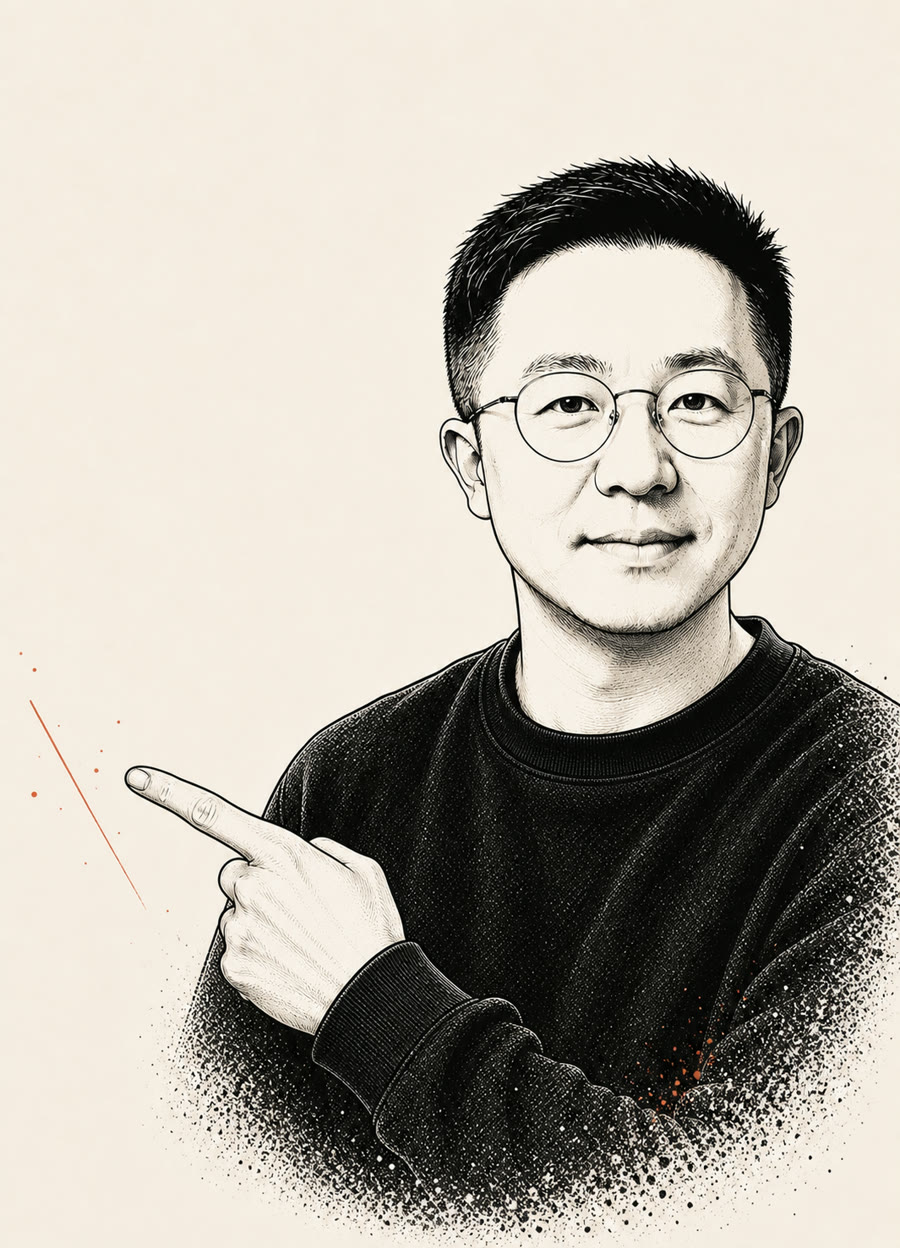 戴晓伟指向左侧内容的卡通数字分身