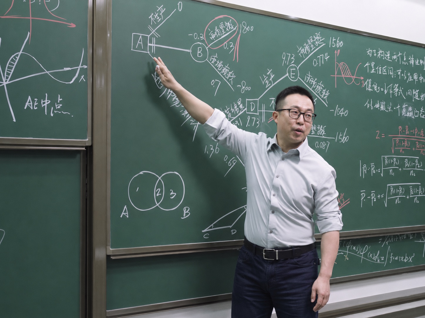 戴晓伟在黑板前讲解流程与方法